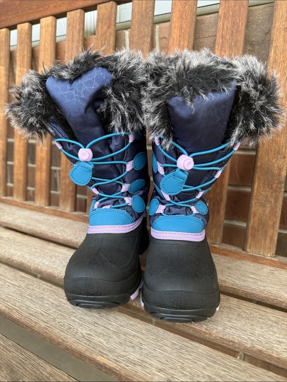 Kamik Navy Blue Girls Winter Boots with Faux Fur Trim